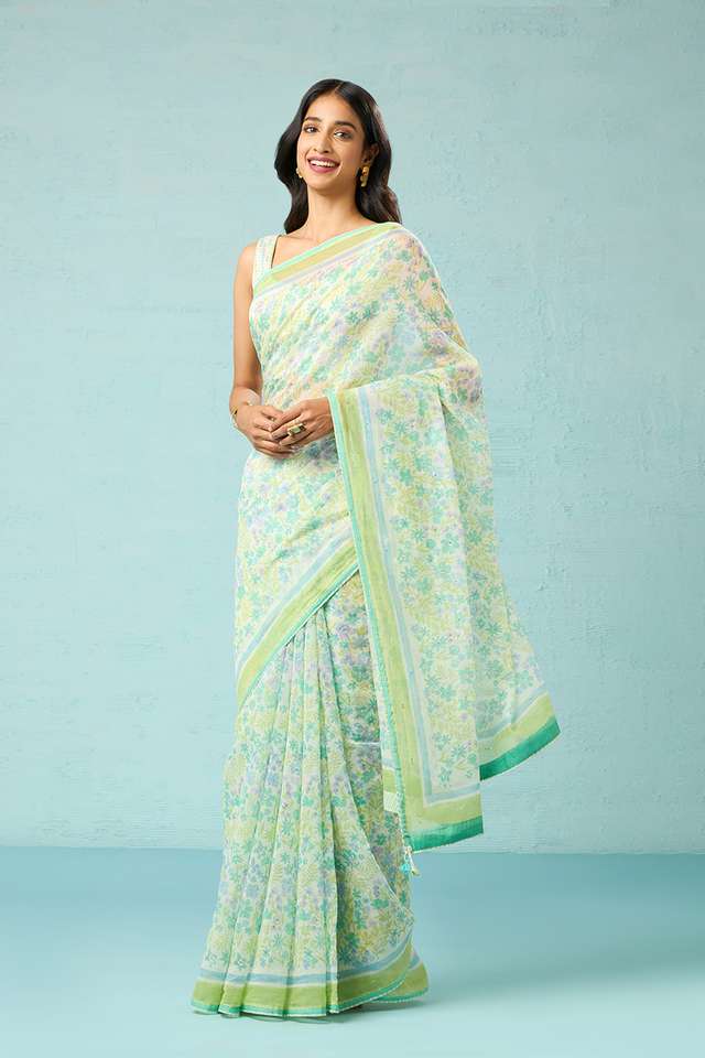 Green Rajasthan Pure Silk Cotton Printed Mukaish Saree thumbnail image number null