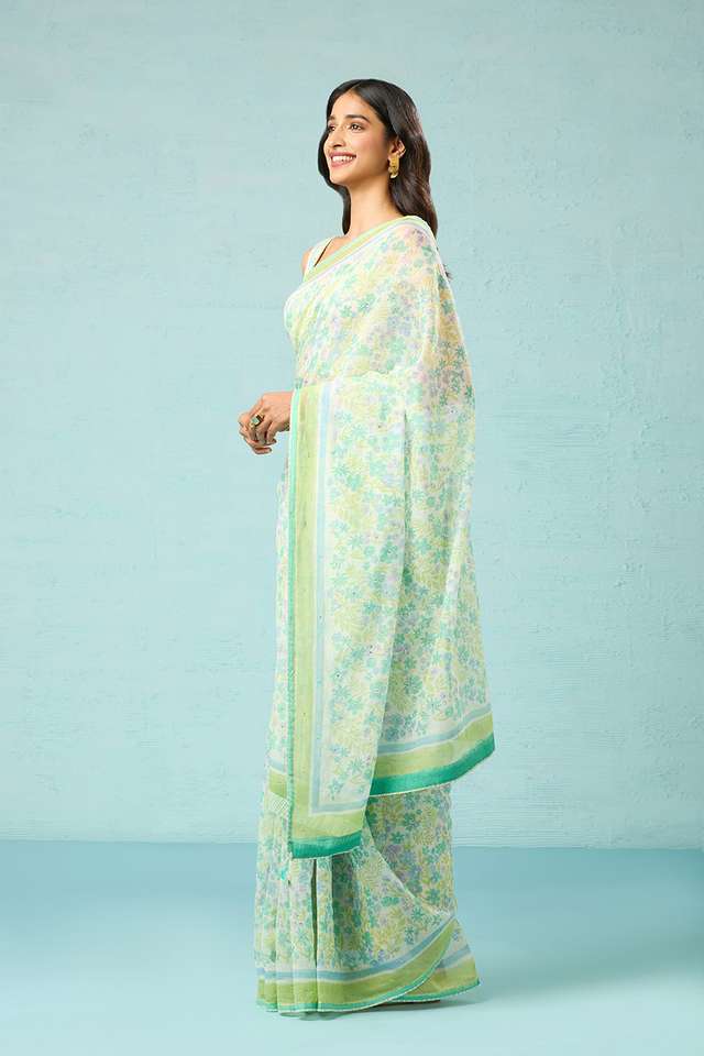 Green Rajasthan Pure Silk Cotton Printed Mukaish Saree thumbnail image number null