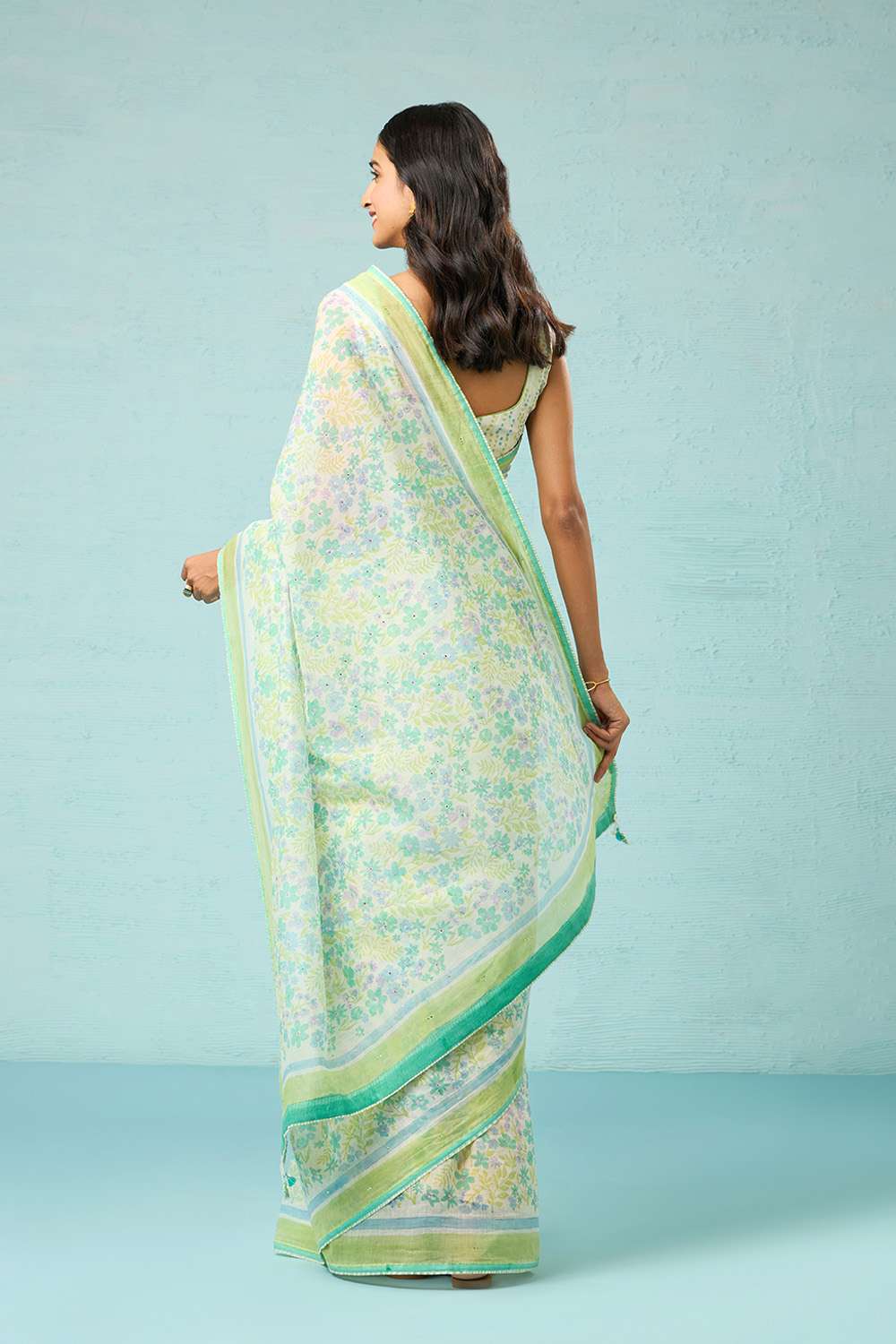 Green Rajasthan Pure Silk Cotton Printed Mukaish Saree image number null