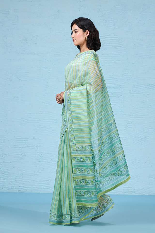 Green Rajasthan Pure Silk Cotton Printed Mukaish Saree thumbnail image number null