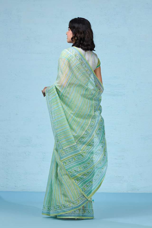 Green Rajasthan Pure Silk Cotton Printed Mukaish Saree thumbnail image number null