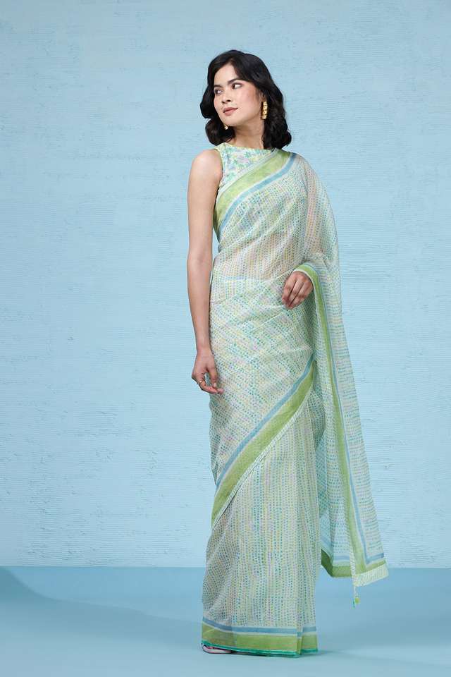 Green Rajasthan Pure Silk Cotton Printed Mukaish Saree image number