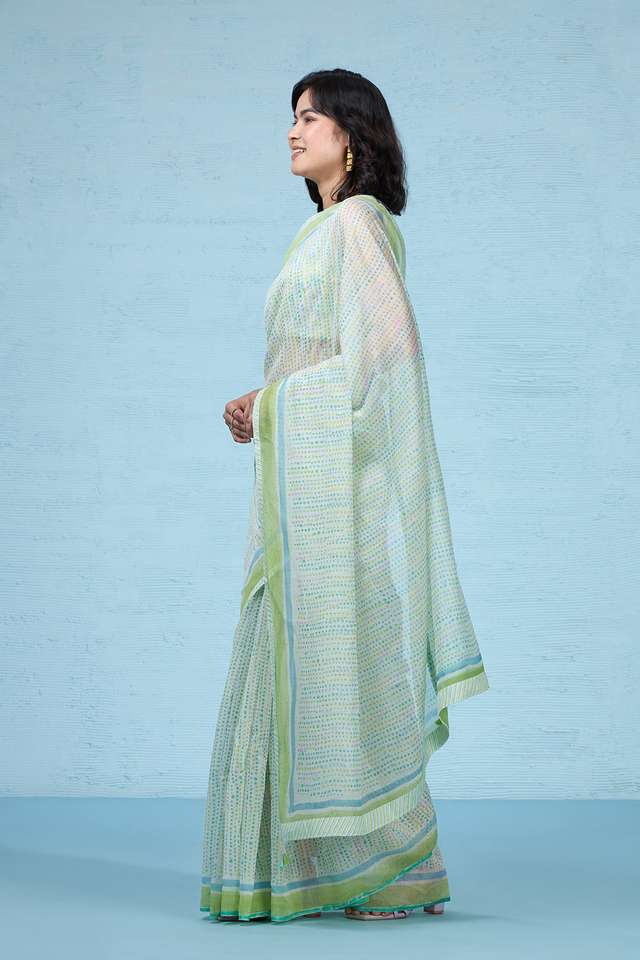 Green Rajasthan Pure Silk Cotton Printed Mukaish Saree thumbnail image number null