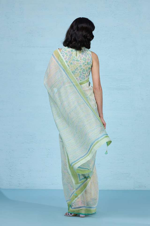 Green Rajasthan Pure Silk Cotton Printed Mukaish Saree thumbnail image number null