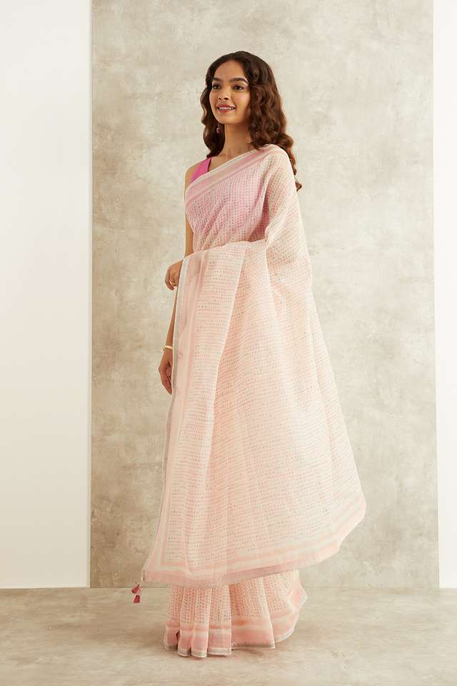 Pink Printed Mukaish Pure Silk Cotton Rajasthan Saree thumbnail image number null