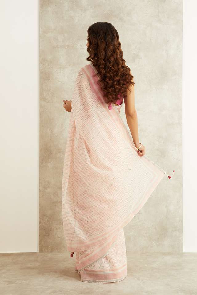 Pink Printed Mukaish Pure Silk Cotton Rajasthan Saree thumbnail image number null