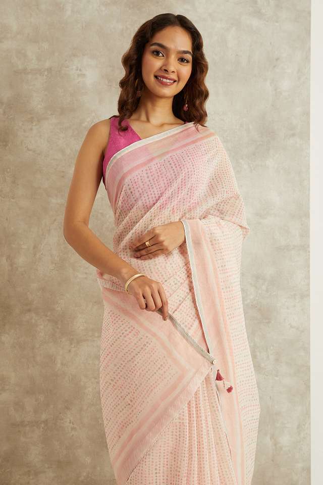 Pink Printed Mukaish Pure Silk Cotton Rajasthan Saree thumbnail image number null