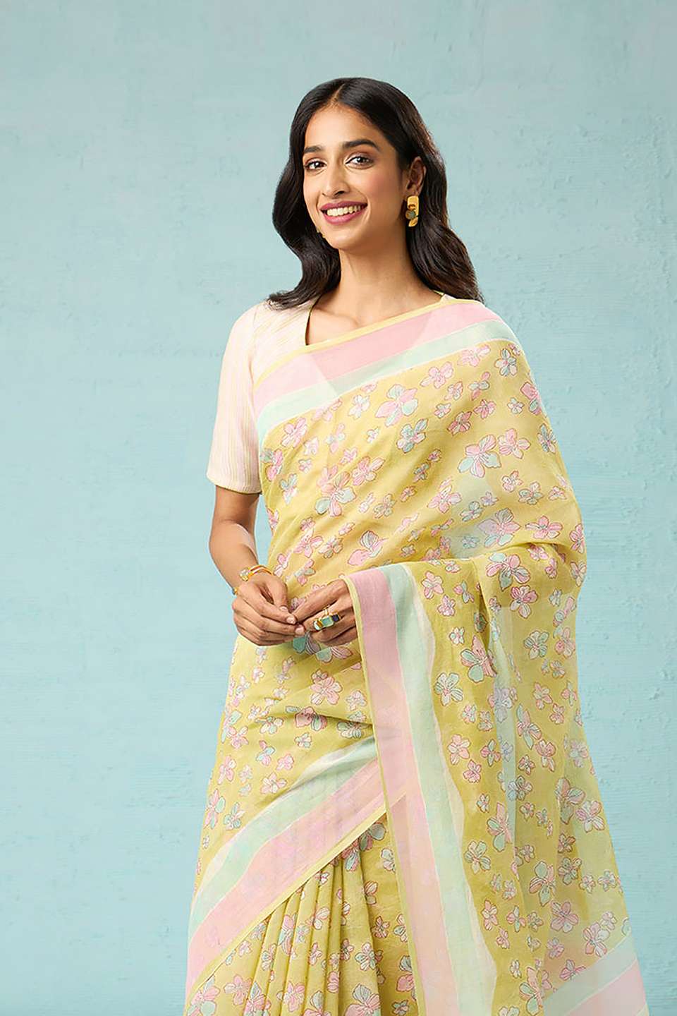 Light Green Bagru Block Printed Pure Silk Cotton Saree