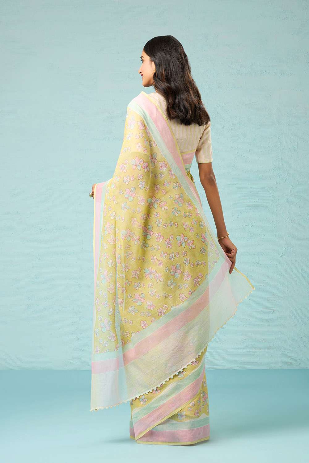 Light Green Bagru Block Printed Pure Silk Cotton Saree image number null