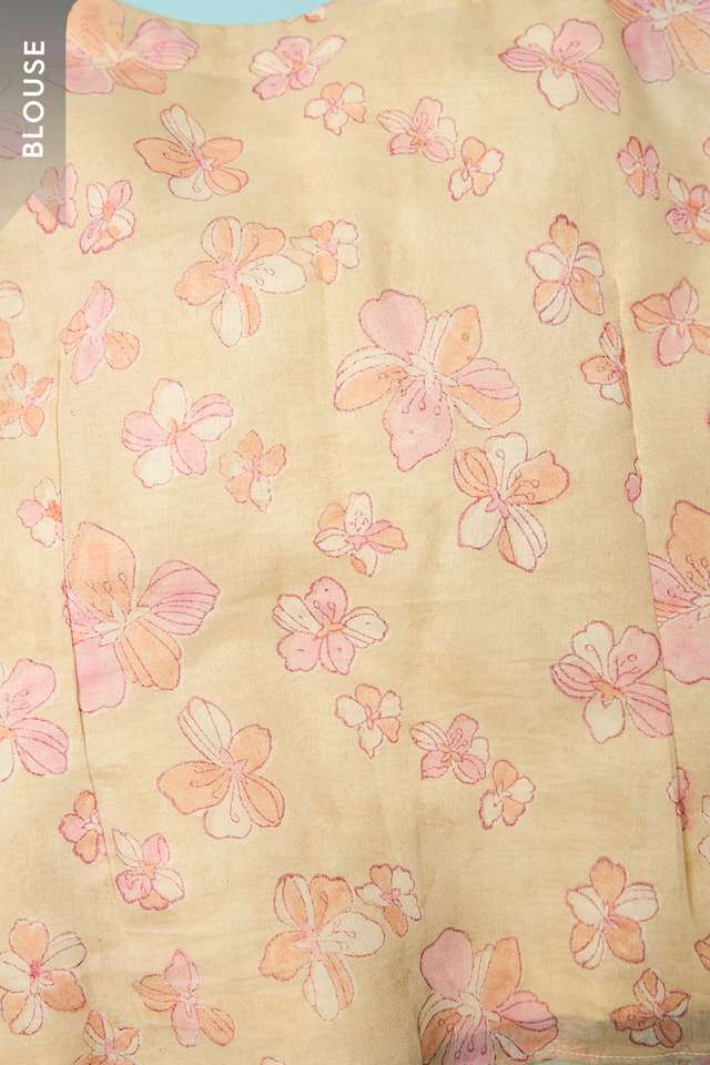 Beige Bagru Pure Silk Cotton Mukaish Saree thumbnail image number null