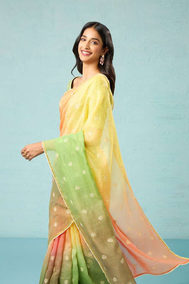 Green Pure Silk Cotton Embroidered Saree image number