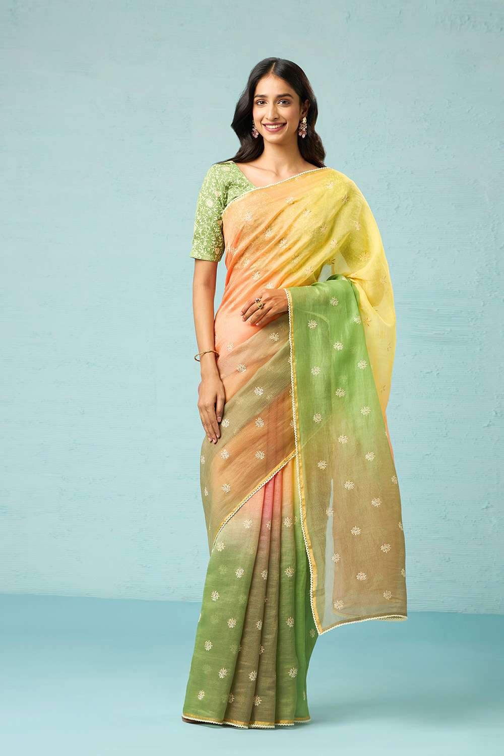 Green Pure Silk Cotton Embroidered Saree image number null