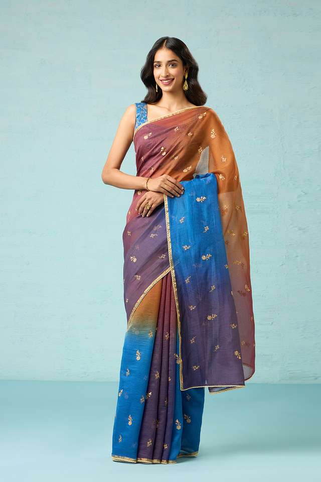 Blue Pure Silk Cotton Embroidered Saree thumbnail image number null