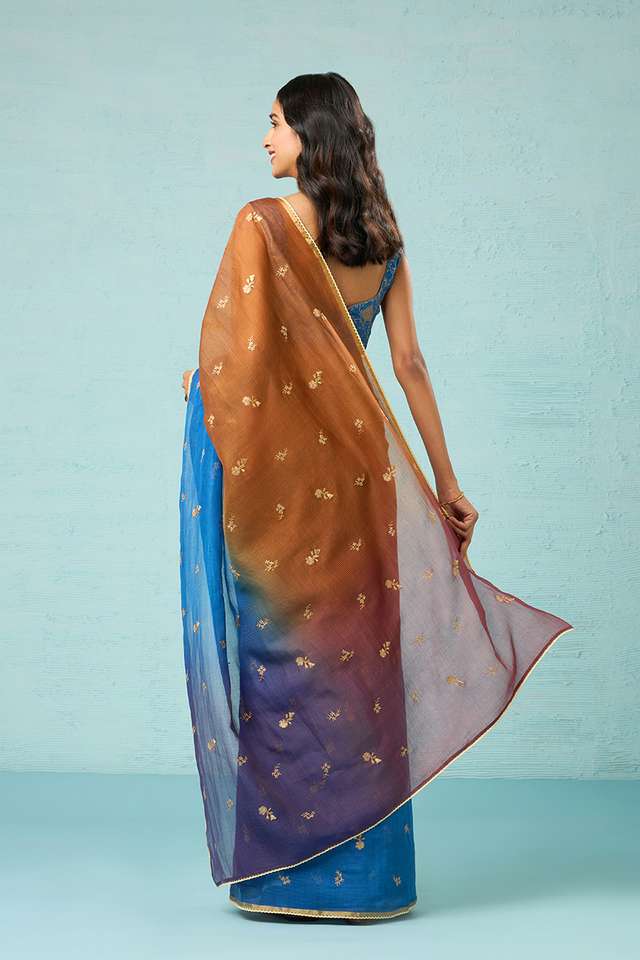 Blue Pure Silk Cotton Embroidered Saree thumbnail image number null