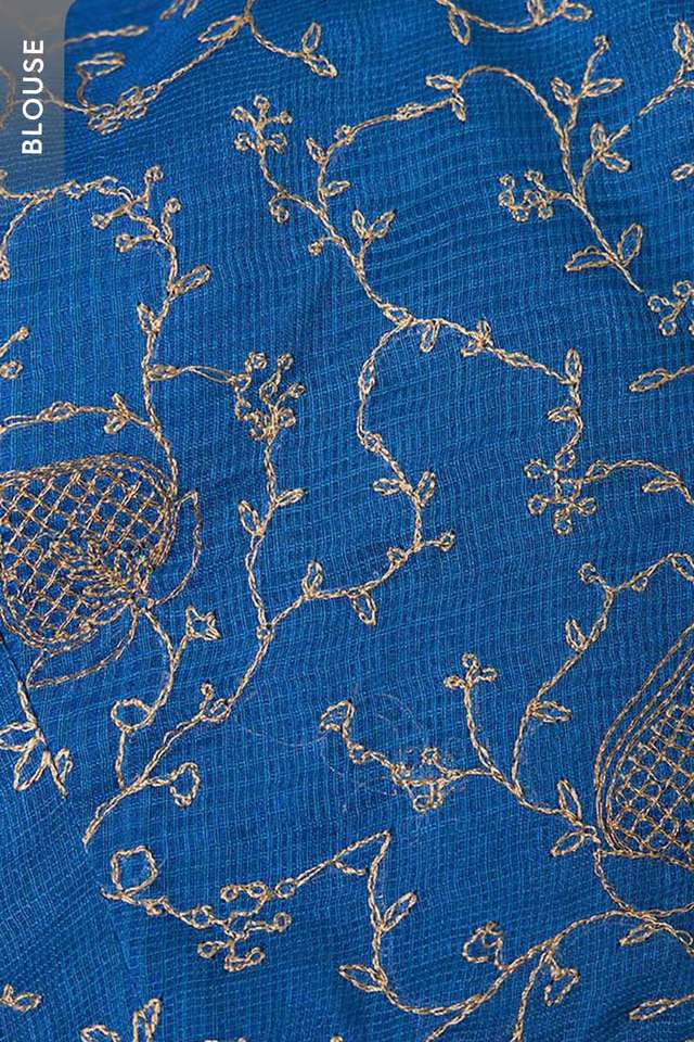 Blue Pure Silk Cotton Embroidered Saree thumbnail image number null