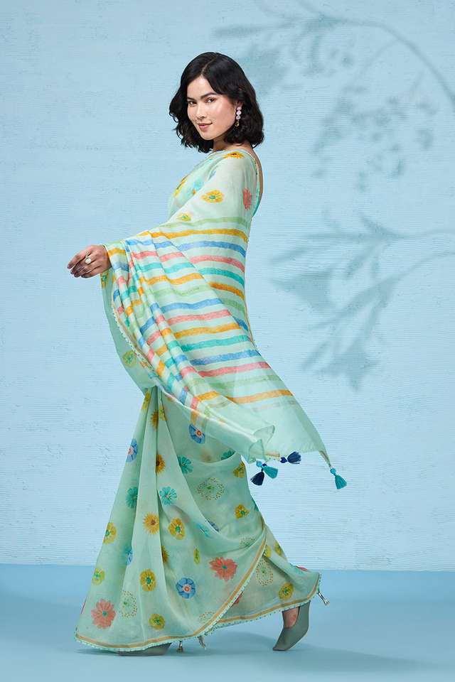Light Green Printed Pure Silk Cotton Saree image number