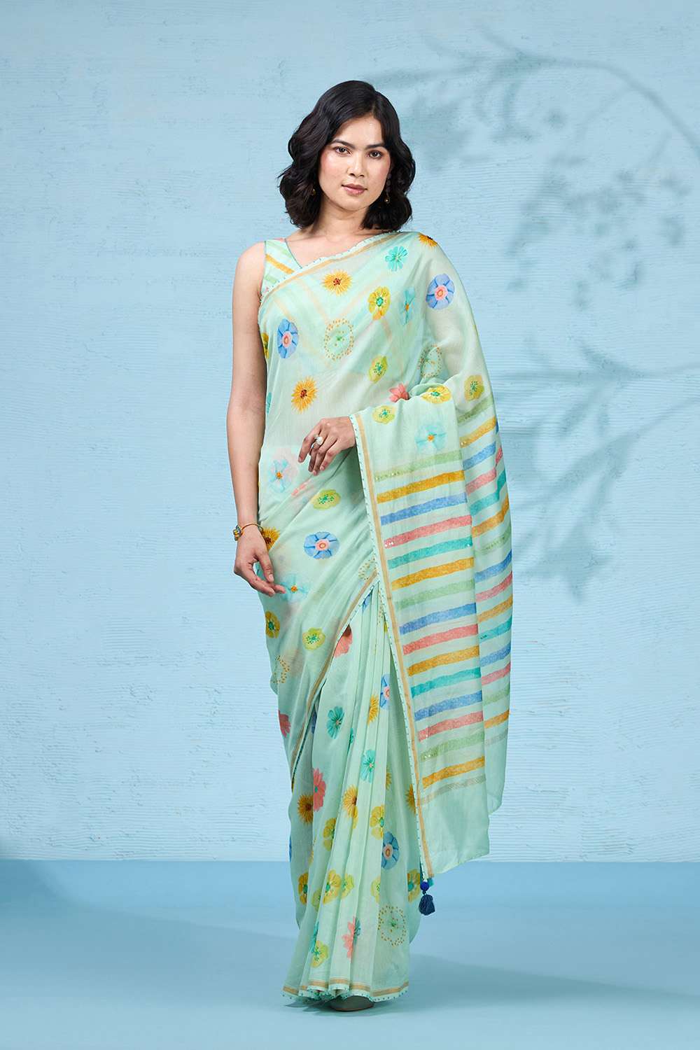 Light Green Printed Pure Silk Cotton Saree image number null