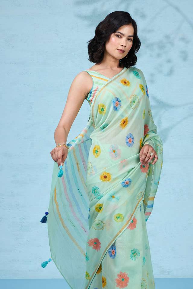 Light Green Printed Pure Silk Cotton Saree thumbnail image number null