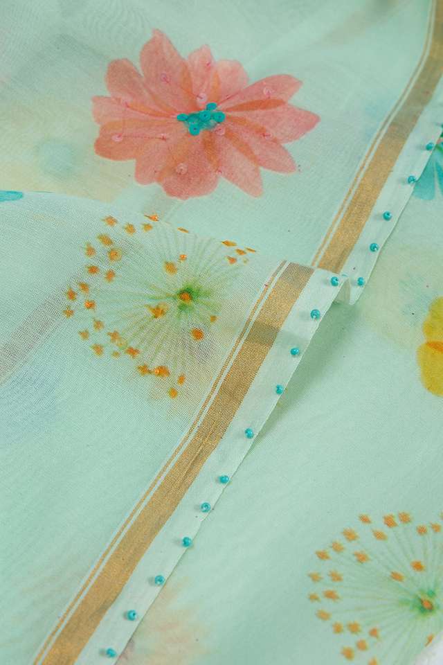 Light Green Printed Pure Silk Cotton Saree thumbnail image number null