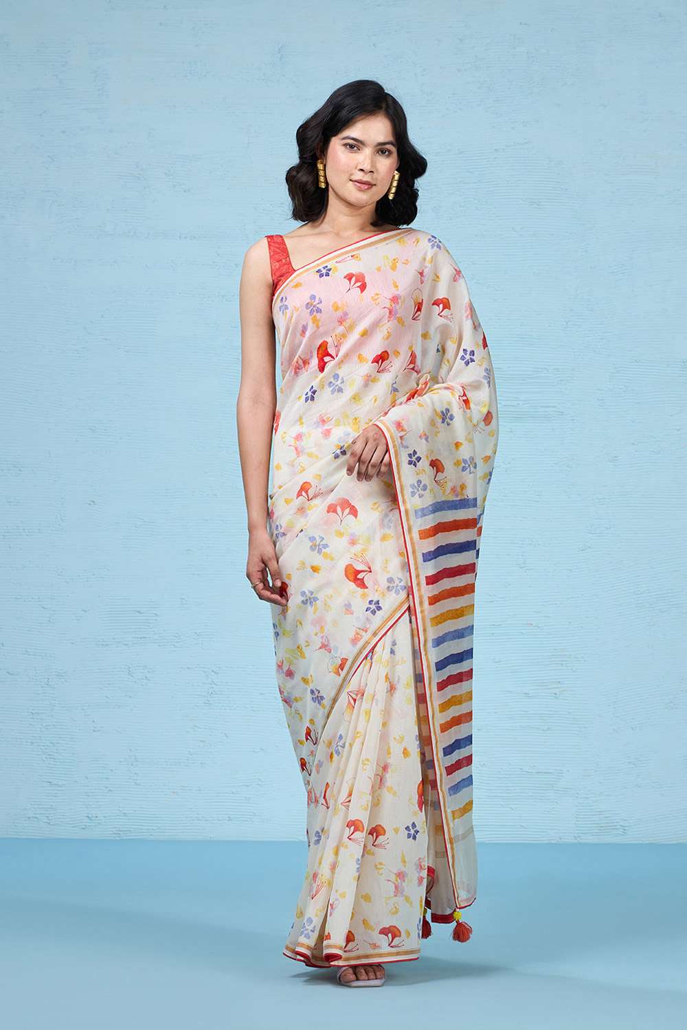 Off White Printed Pure Silk Cotton Saree image number null