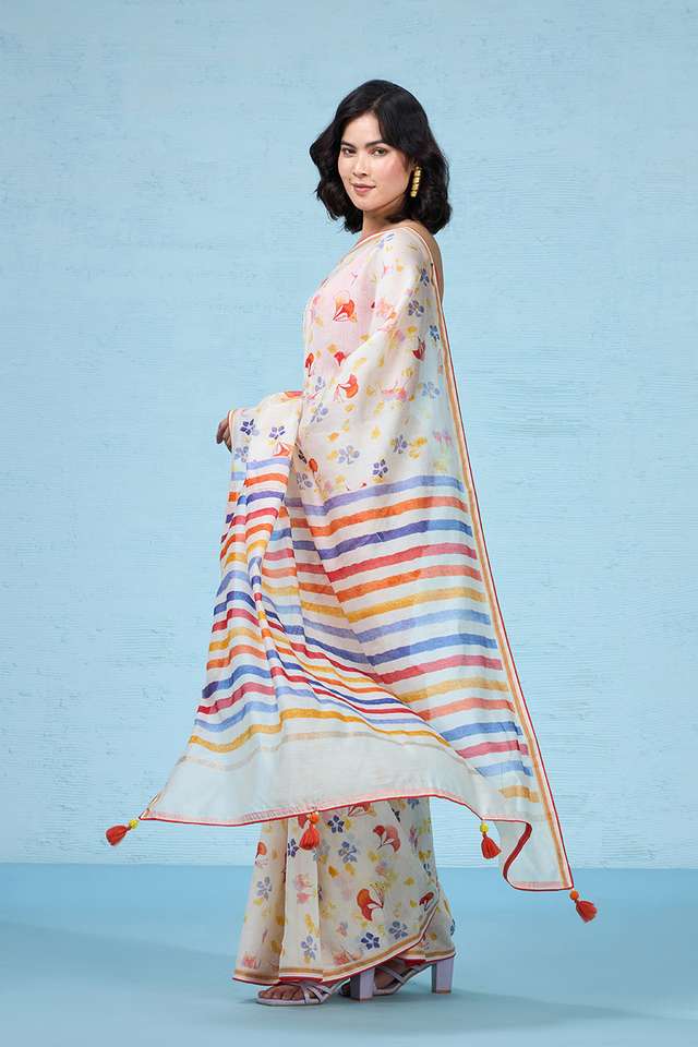 Off White Printed Pure Silk Cotton Saree thumbnail image number null