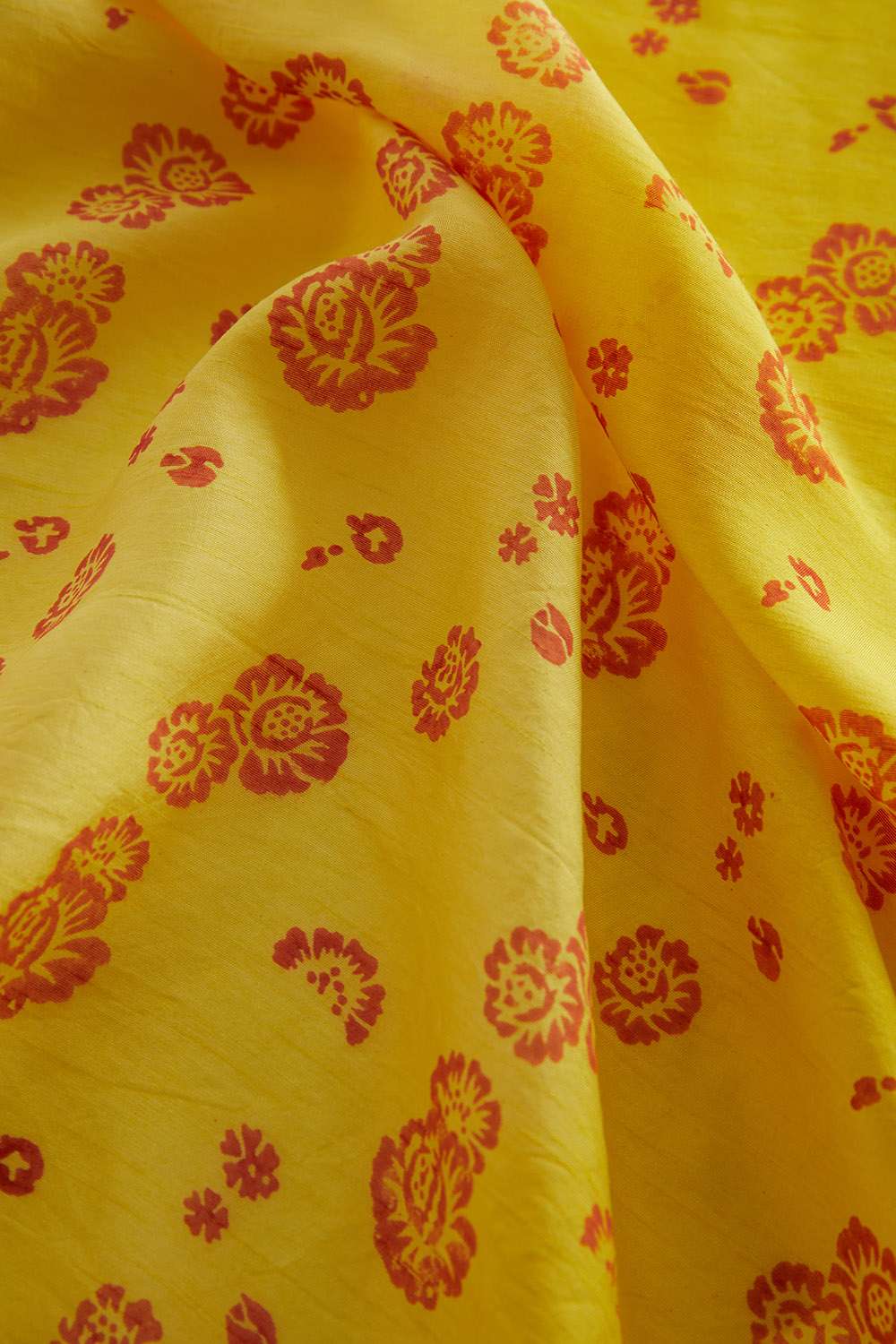 Yellow Block Printed Viscose Luxe Saree image number null