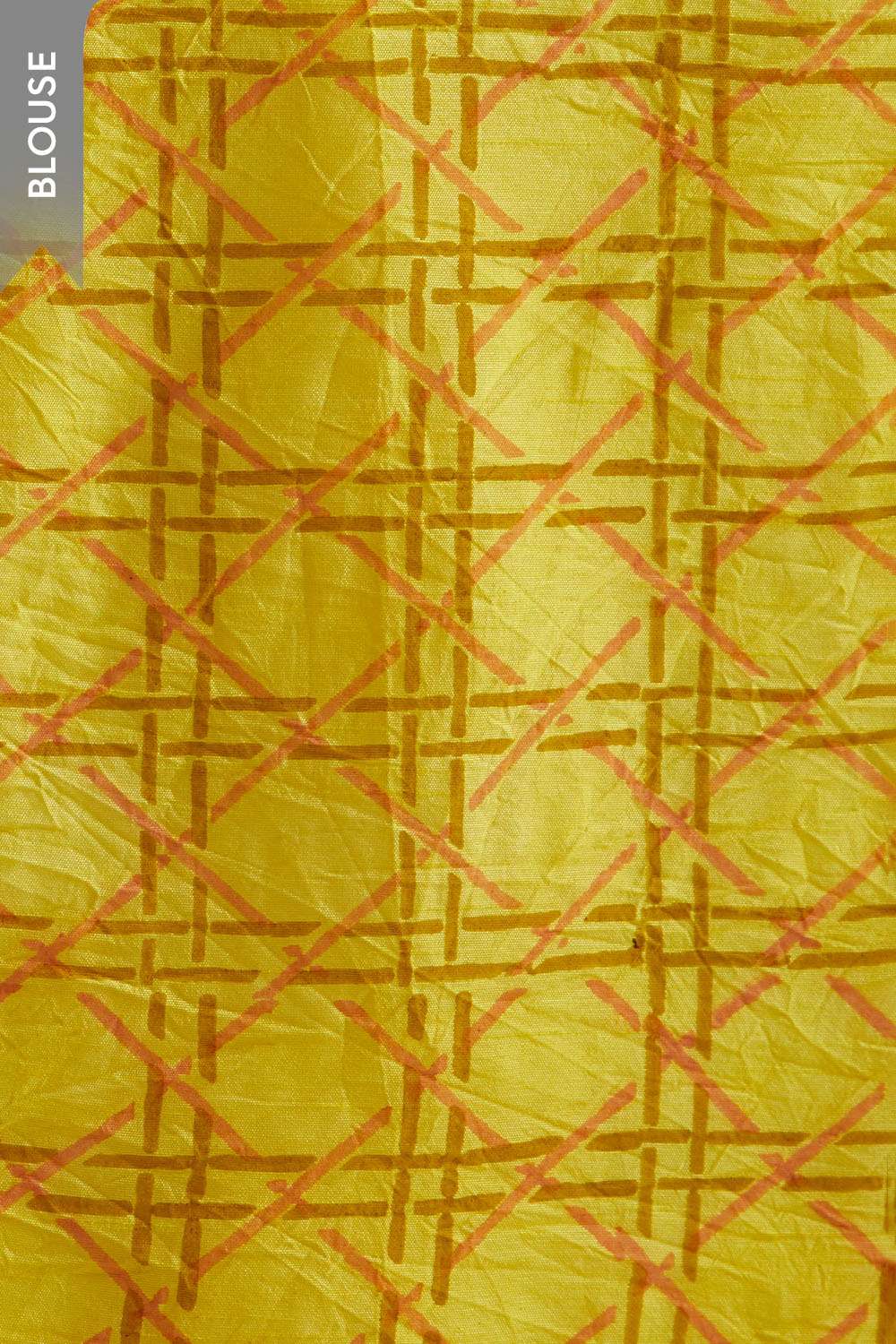 Yellow Block Printed Viscose Luxe Saree image number null