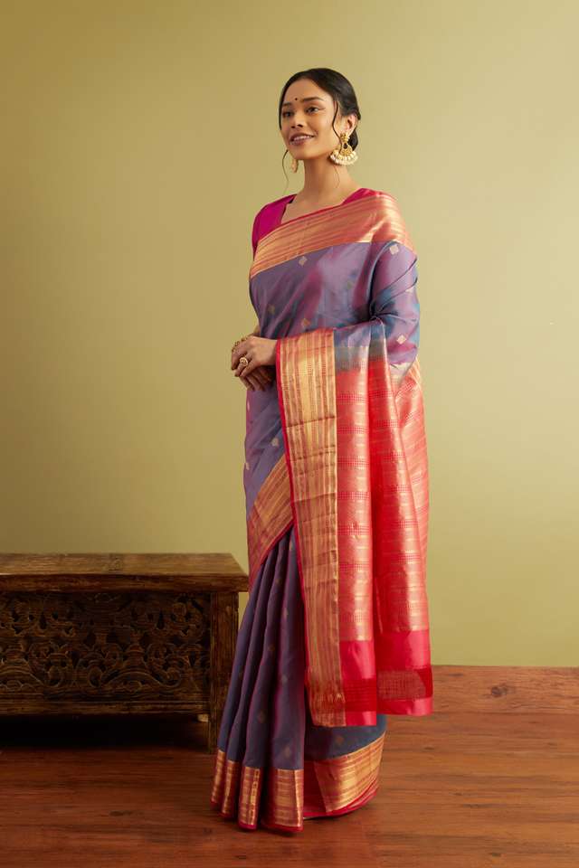 Blue Woven Silk Viscose Saree thumbnail image number null