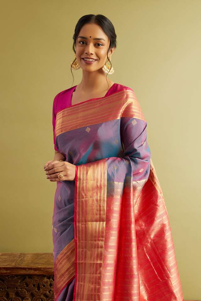 Blue Woven Silk Viscose Saree thumbnail image number null