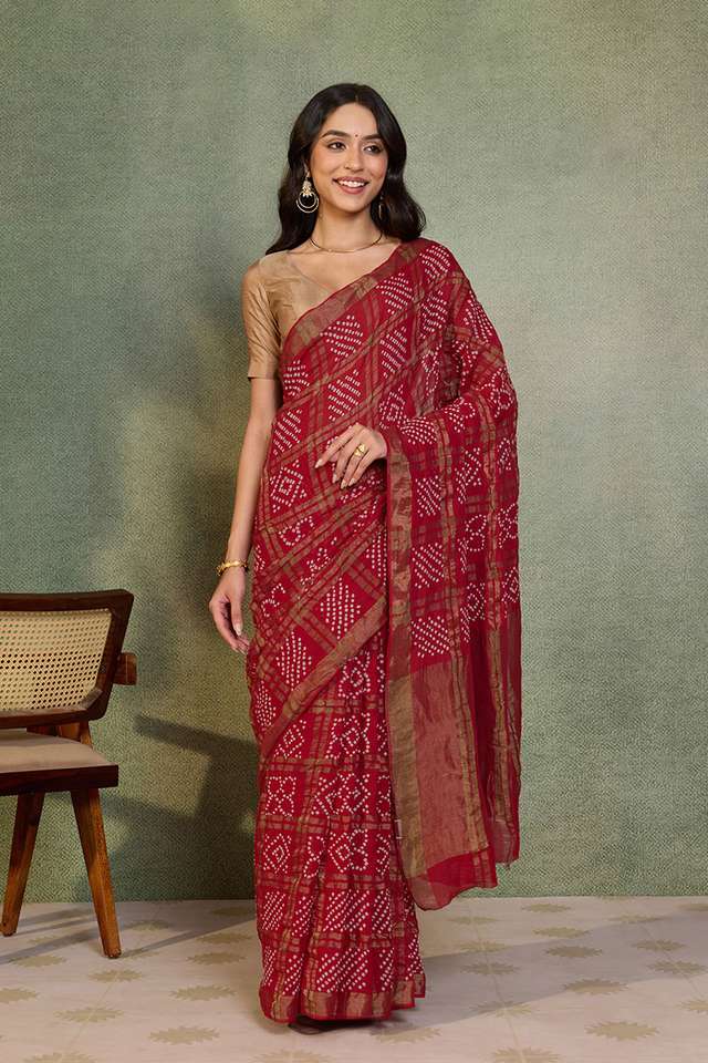 Pink Tie & Dye Bandhni Pure Cotton Gujarat Saree thumbnail image number null