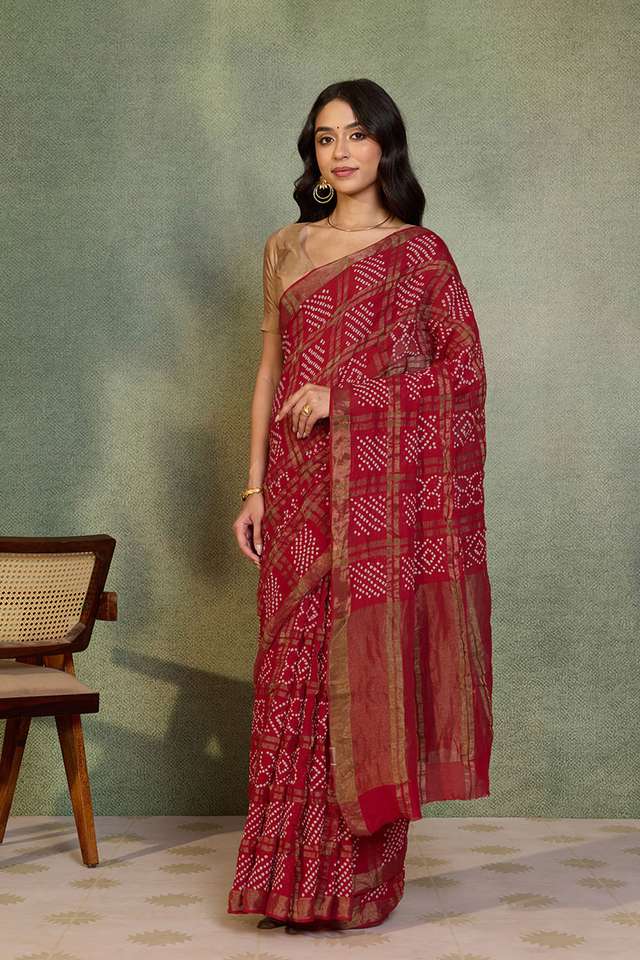 Pink Tie & Dye Bandhni Pure Cotton Gujarat Saree thumbnail image number null