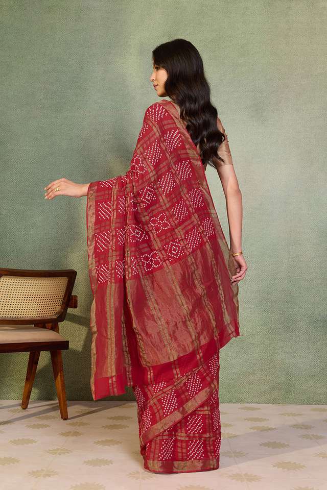 Pink Tie & Dye Bandhni Pure Cotton Gujarat Saree thumbnail image number null