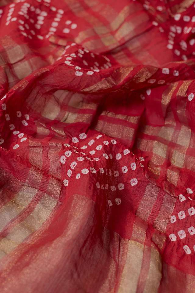Pink Tie & Dye Bandhni Pure Cotton Gujarat Saree thumbnail image number null