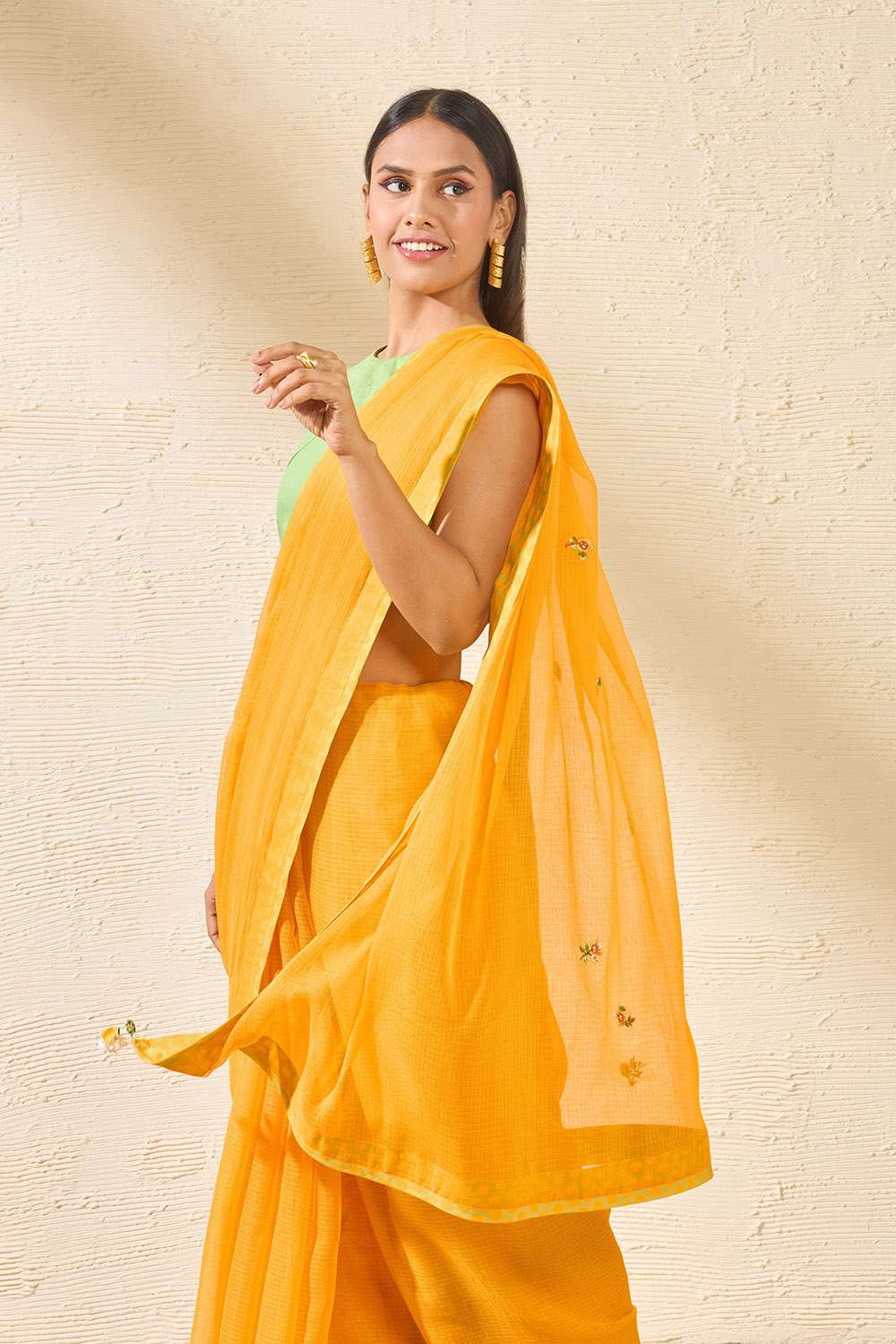 Yellow Pure Kota Embroidered Saree image number null