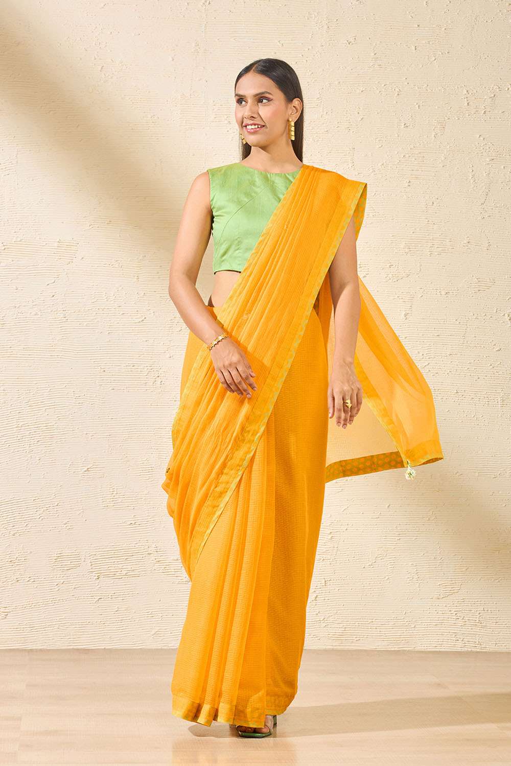 Yellow Pure Kota Embroidered Saree image number null