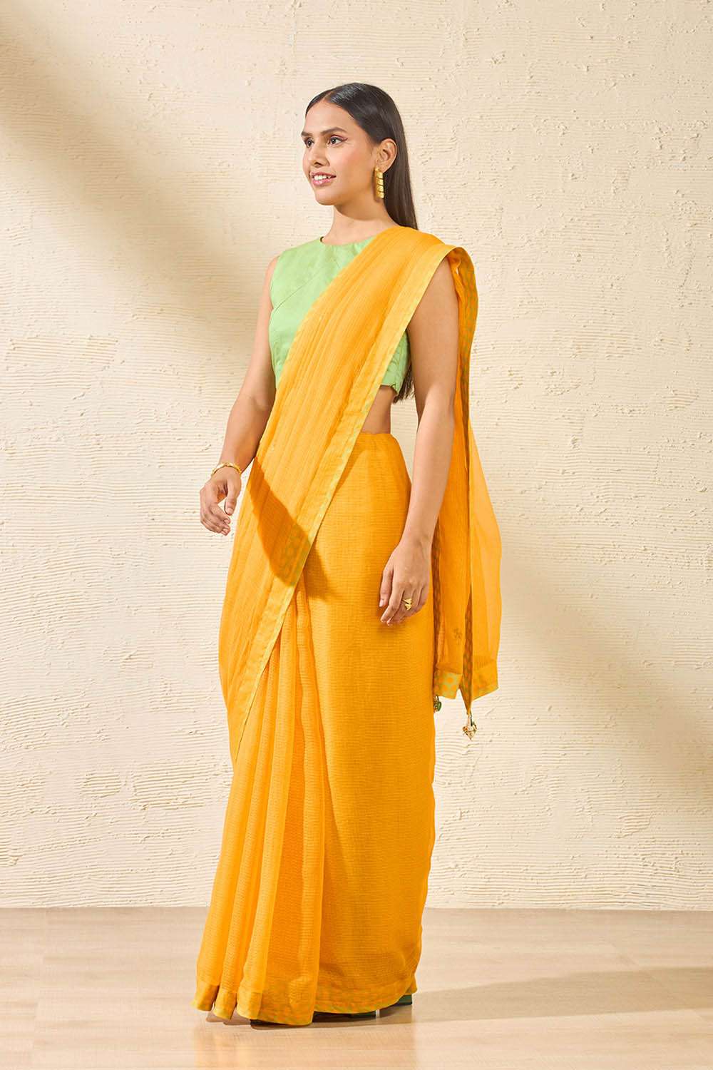 Yellow Pure Kota Embroidered Saree image number null