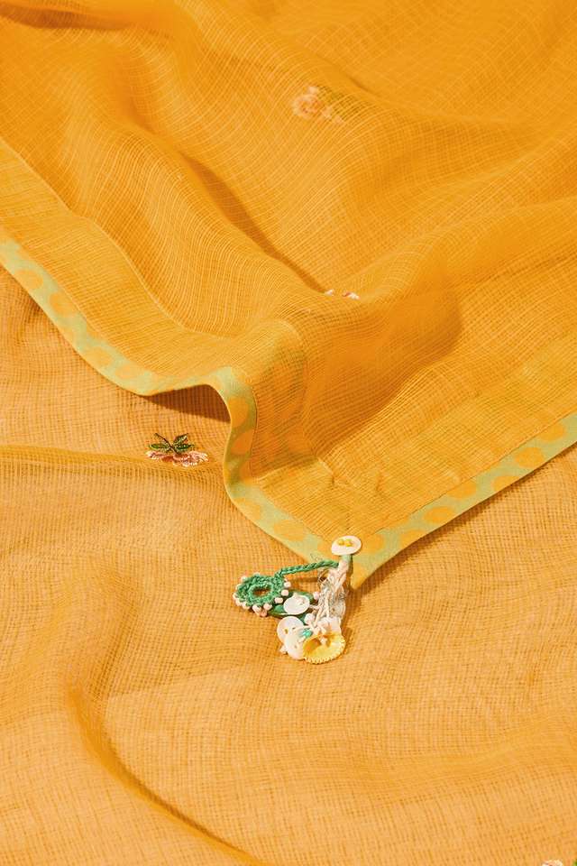 Yellow Pure Kota Embroidered Saree thumbnail image number null
