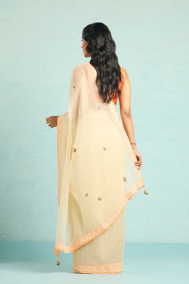 Beige Pure Kota Embroidered Saree thumbnail image number null