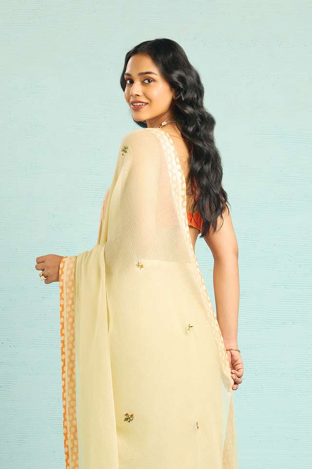 Beige Pure Kota Embroidered Saree thumbnail image number null