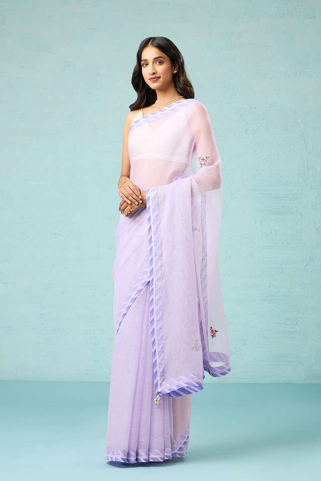 Violet Pure Kota Embroidered Saree thumbnail image number null