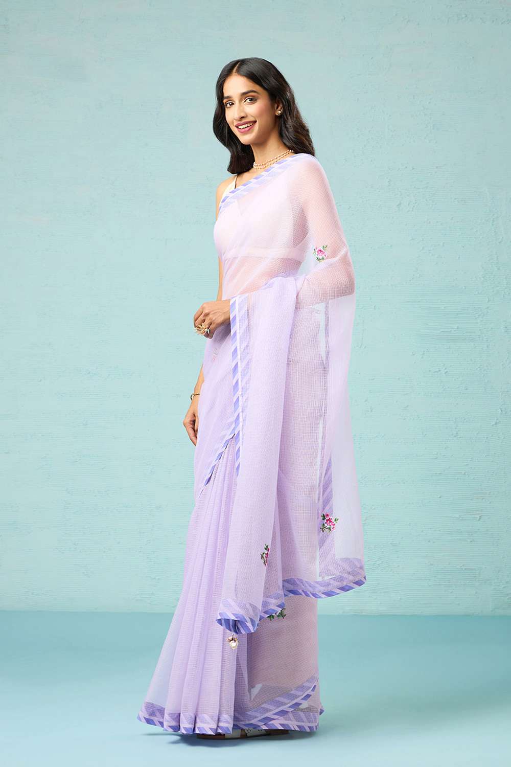 Violet Pure Kota Embroidered Saree image number null