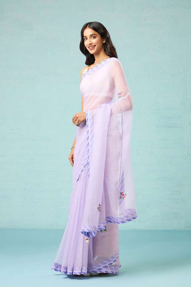 Violet Pure Kota Embroidered Saree thumbnail image number null