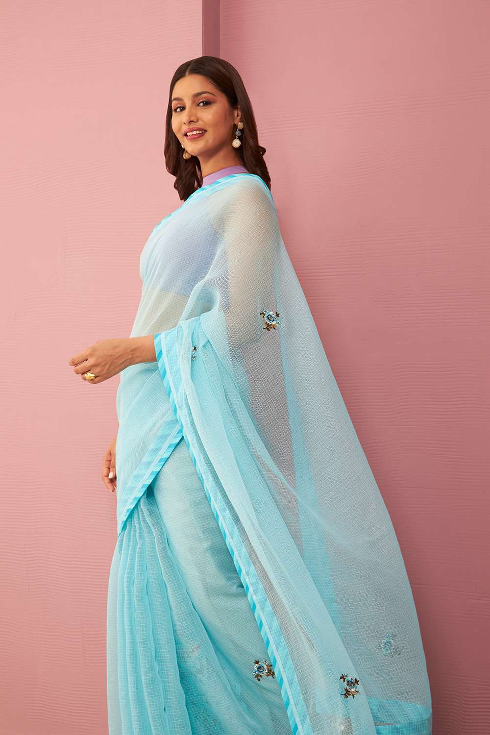 Blue Pure Kota Embroidered Saree image number null