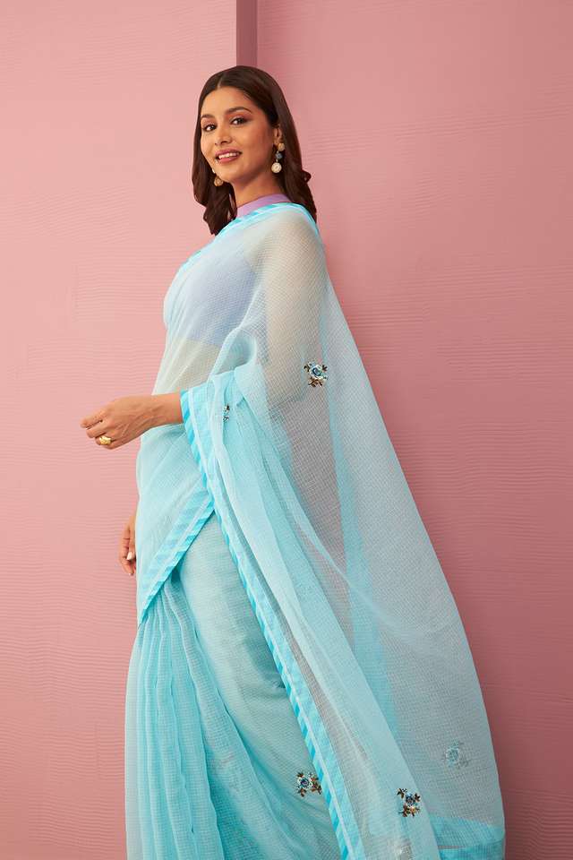 Blue Pure Kota Embroidered Saree