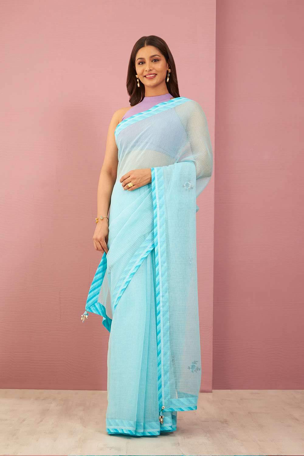 Blue Pure Kota Embroidered Saree image number null