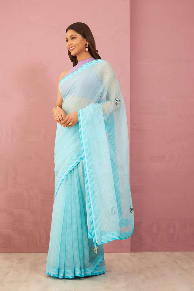 Blue Pure Kota Embroidered Saree thumbnail image number null