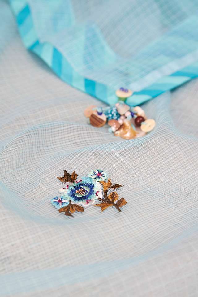 Blue Pure Kota Embroidered Saree thumbnail image number null