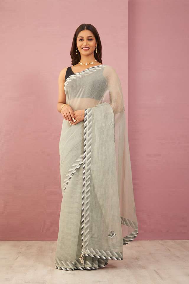 Grey Pure Kota Embroidered Saree thumbnail image number null