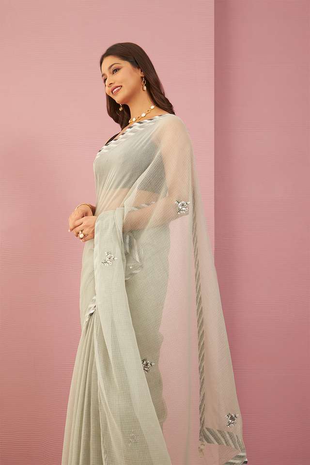 Grey Pure Kota Embroidered Saree thumbnail image number null
