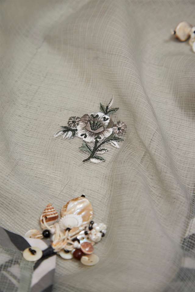 Grey Pure Kota Embroidered Saree thumbnail image number null